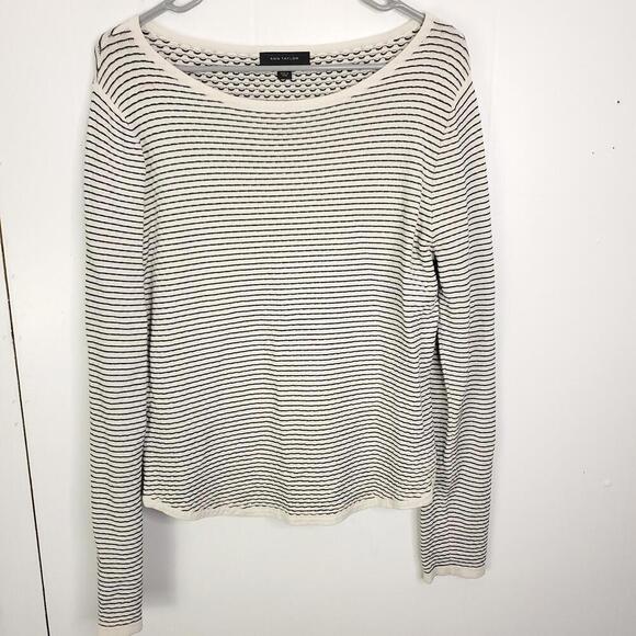 Ann Taylor Tops - Ann Taylor Shirt Womens L Wide Boat Neck Striped Textured Hip Length Long Sleeve